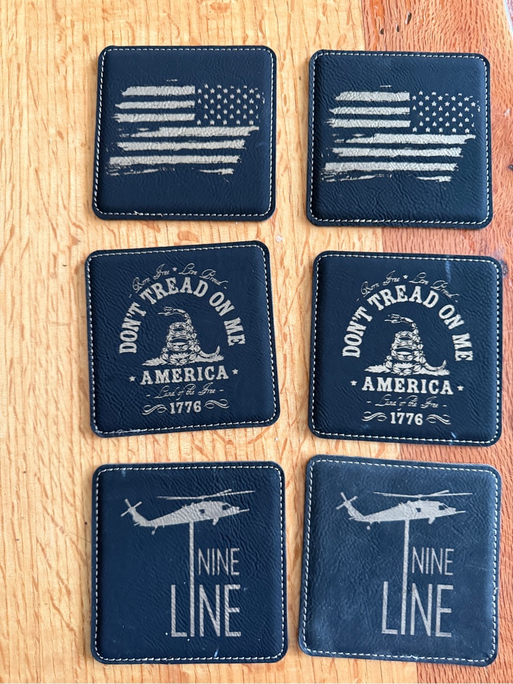 Nine Line Leatherette Coasters - Navy Blue Patriotic Set